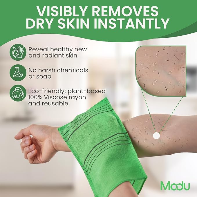 Modu Korean Exfoliating Mitts Small 6PCS (Green) – Exfoliating Gloves Body Scrubber Italy Towel Washcloth for Korean Spa at Home, Dead Skin Remover, 100% Vegan Viscose
