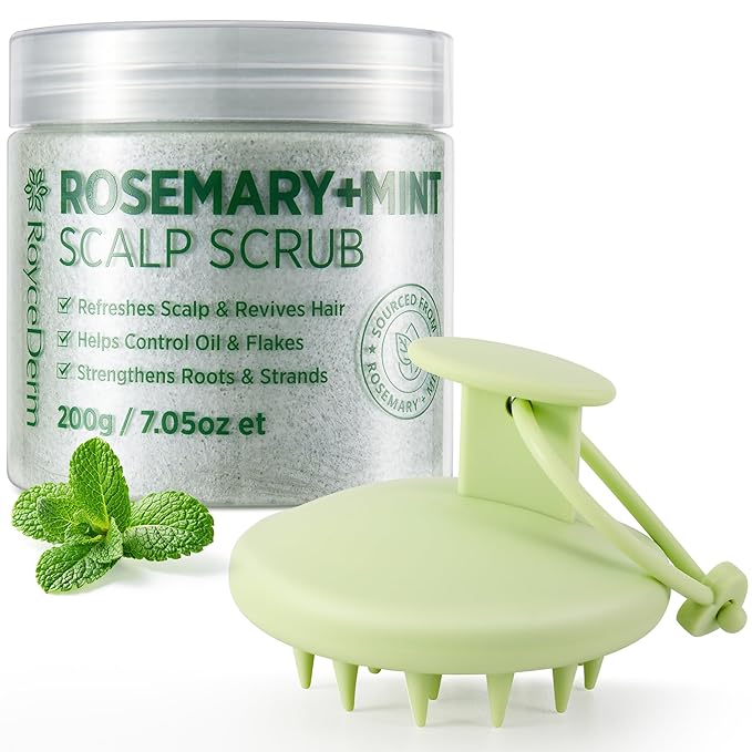 RoyceDerm Rosemary Mint Scalp Scrub Clarifying Scalp Exfoliator Refreshing Clean Scalp, Cooling Micro-Exfoliation with Botanical Extracts, For All Scalp Types (Rosemary Mint Scalp Scrub with Massager)