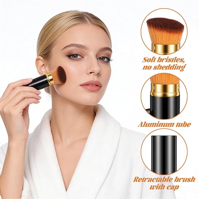 1 Pcs Liquid Makeup Brush Portable Kabuki Brush Retractable Makeup Brushs for Powder and Liquid Foundation Bronzer Blush and Other Face Cream Women Beginners