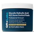 QRxLabs Salicylic & Glycolic Acid Pads (2% Salicylic & 10% Glycolic) - Acne Pads for Face & Bacne with Vitamins B5, C & E, Calendula & Green Tea - Face Exfoliator - 50 Count Jar