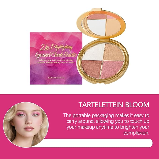 Highlighting Eye & Cheek Palette -Glow Wardrobe Palette, Rich Glow Shades for Eyeshadow & Cheek Highlight, Blendable Pigment, Long-Wearing, Suitable for Daily & Party Makeup