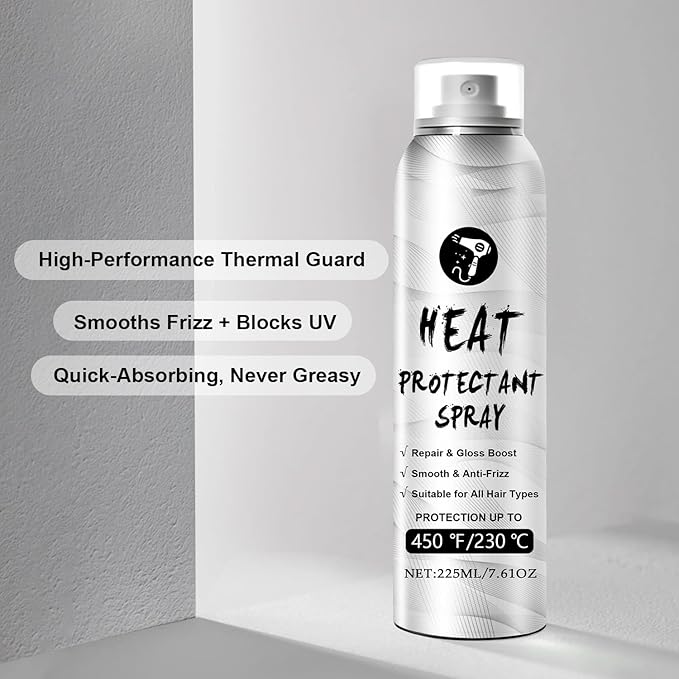 225ML Heat Protection Spray for Hair, Smooth Thermal Protection, Nourishing Formula Helps Resist Heat Damage to Hair and Tame Frizz, Damage Control Hot Spray for All Hair Style