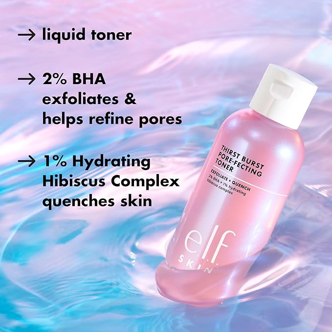 e.l.f. Thirst Burst Pore-fecting Toner Mini, Hydrating & Exfoliating for Face, Smooths, Plumps, Pore-Minimizing, Infused with Salicylic Acid, Vegan & Cruelty-Free