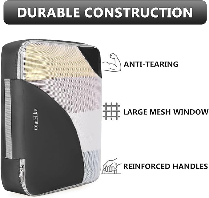 8 Set Packing Cubes for Travel, Gifts for Men,Anti-Tearing Suitcase Organizer for Luggage with Shoe & Hanging Toiletry Bag, OlarHike Vacation Accessories for Cruise, Travel Essentials for Men, Black