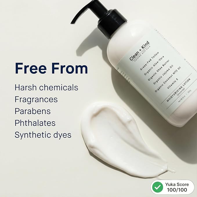 Daily Moisturizing Lotion – Tallow Body Lotion with Aloe Vera, Shea Butter, Jojoba Oil, MCT Oil & Vitamin E – Deep Hydration for Dry, Rough, Sensitive Skin (8 Fl Oz, Unscented)