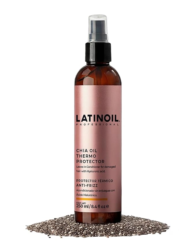 LATINOIL Chia Oil Heat Protectant Spray For Hair - Hair Thermal Protection Shield From Heat - Leave In Conditioner - Anti Frizz Moisturizer (8 Oz)