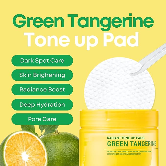 Green Tangerine Radiant Tone Up Pads – Korean Toner Pads with Niacinamide, Centella Asiatica & Vitamin C, Dark Spot Corrector, Tone-Up & Hydrating Face Toner 50 Pad