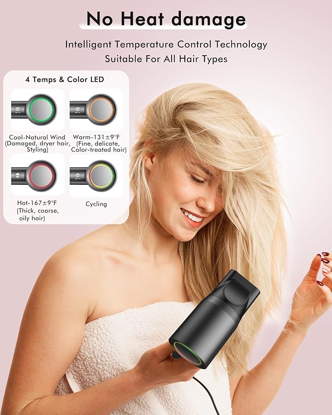 D YＳ０Ｎ Hair Dryer Dupe, 160000RPM Professional High Speed Ionic Blow Dryer, 500 Million Negative Ions & Heat-Control & Low Noise Hairdryer & Magnetic Diffuser, for Fast Drying All Hair, No Heat Damage