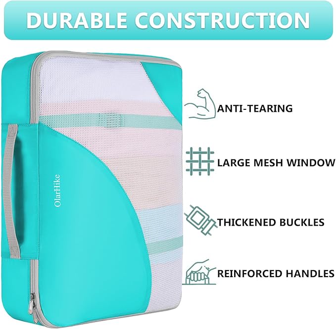 8 Set Packing Cubes for Travel, Anti-Tearing Suitcase Organizer for Luggage with Shoe & Hanging Toiletry Bag,Gifts for Women Mom,OlarHike Vacation Essentials & Accessories for Cruise Ship,Turquoise