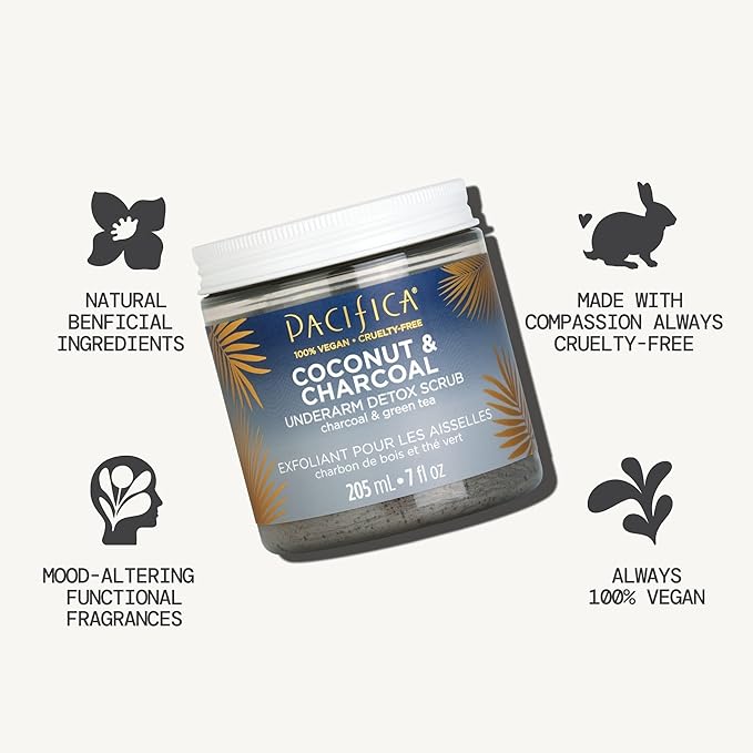 Pacifica Underarm Body Scrub - Armpit Detox Coconut & Charcoal Deodorant– Exfoliating & Nourishing for Natural Deodorant Users – Aluminum-Free & Safe for Sensitive Skin, Vegan & Cruelty-Free, 7 fl oz