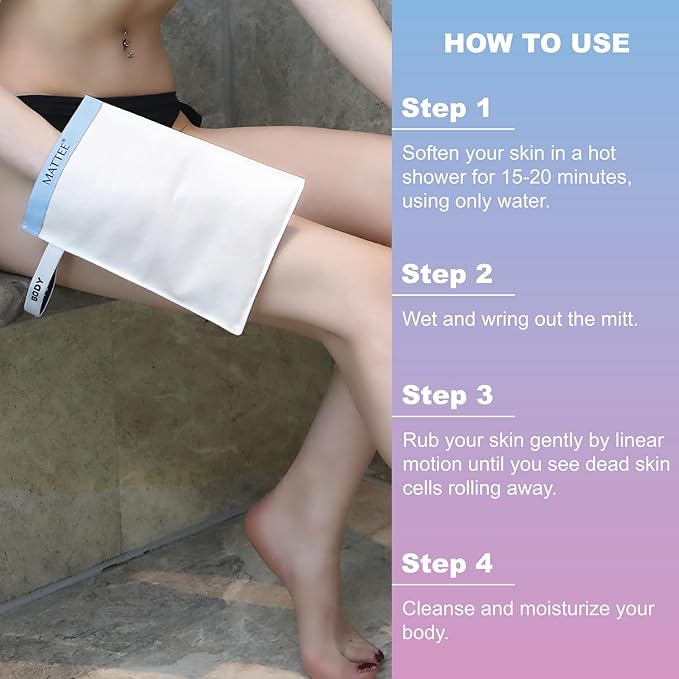 MATTEE - Kessa Glove - 2 Packs of Premium Exfoliating Mitt - Self-Tan Remover - Ensures Smooth and Soft Skin, Helps Avoid Keratosis Pilaris, Ingrown Hair and Cellulite -%100 Viscose Fiber - Medium