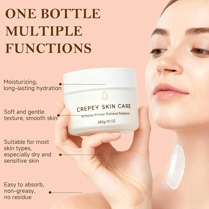 Crepe Firming Body Cream, Extra Large Size Body Skin Cream Lotion for Aging Crepe Skin Improve Natural Elastin with Collagen Production for Neck Arms Leg Deeply Moisturizer Cream, 10 oz