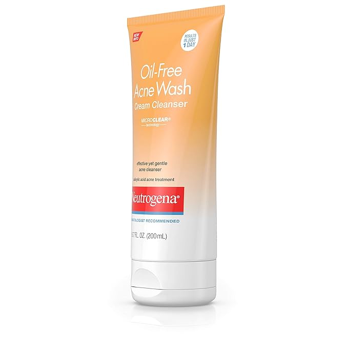 Neutrogena Oil-Free Acne Face Wash Cream Cleanser with Salicylic Acid, Non-Comedogenic Acne-Prone Skin Cleanser, 6.7 fl. oz (Pack of 2)