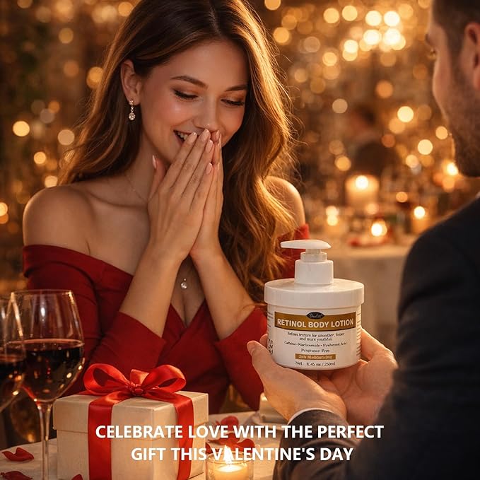 Retinol Body Lotion Fragrance-Free, Anti-Aging Firming Body Cream and Face Moisturizer with Niacinamide Hyaluronic Acid & Shea Butter, Helps Diminish the Look of Crepey Skin for Women & Men 8.45 oz