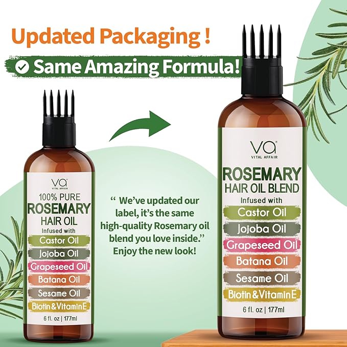 VITAL AFFAIR Blend Of Pure Rosemary Oil For Hair Growth With Castor, Batana, Jojoba Oil-Infused With Biotin & Vitamin E-Blend of Effective Hair Oils for Hair Growth-Strengthening Treatment 6 Fl Oz