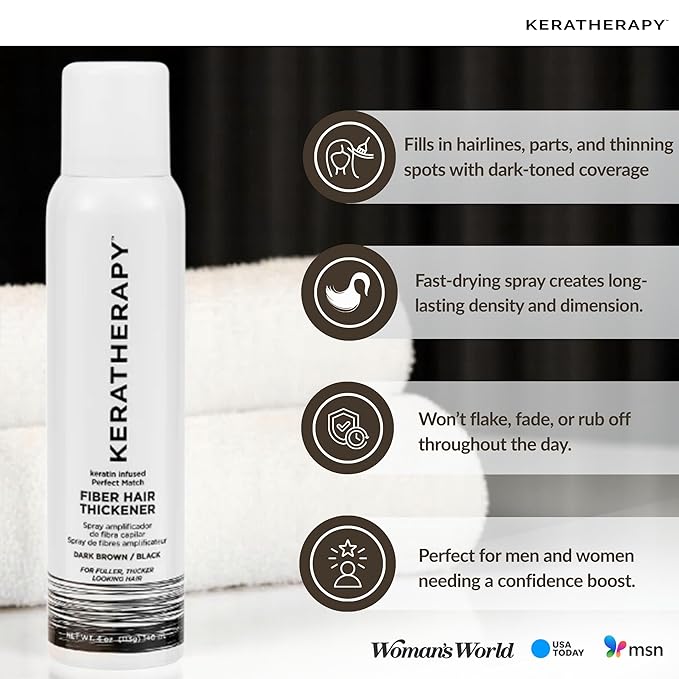 Keratherapy Keratin Infused Perfect Match Fiber Hair Thickener Spray, Dark Brown to Black, 4 fl. oz., 140 ml - Volumizing, Thickening, & Concealing Hairspray for Scalp Coverage, Roots & Thinning Areas