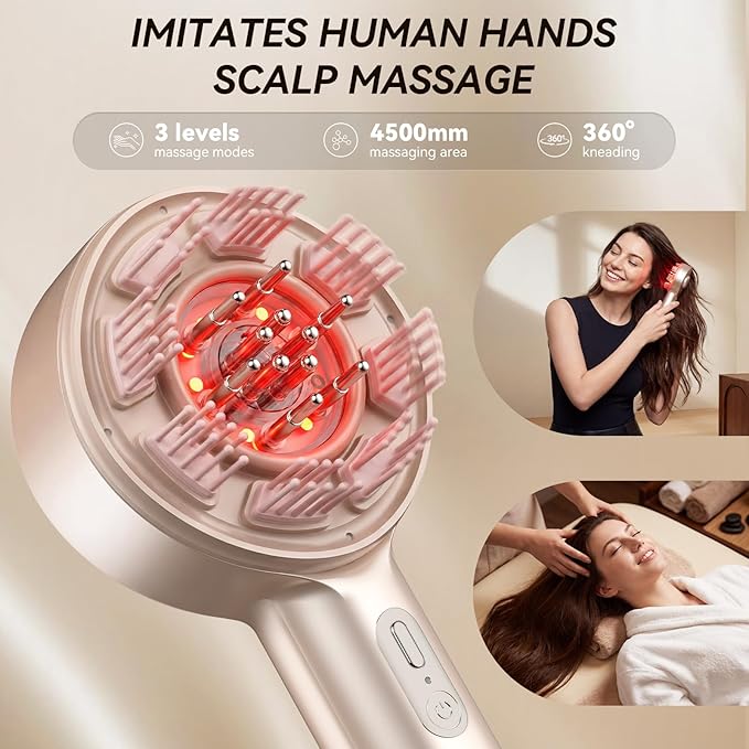 Scalp Massager Hair Growth, Electric Scalp Massager Brush with EMS & Hair Oil Applicator 3-in-1, IPX7 Waterproof Head Massager Scalp for Shampoo & Home Use