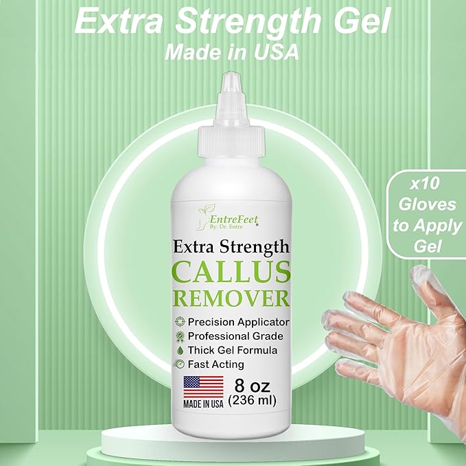 Dr. Entre's Callus Remover Gel Kit for Feet: Foot File, Pumice Stone, 5 Glove Pairs for Gel Application, Spa Kit, Foot Care, Pedicure Tools, Scrubber, 8oz