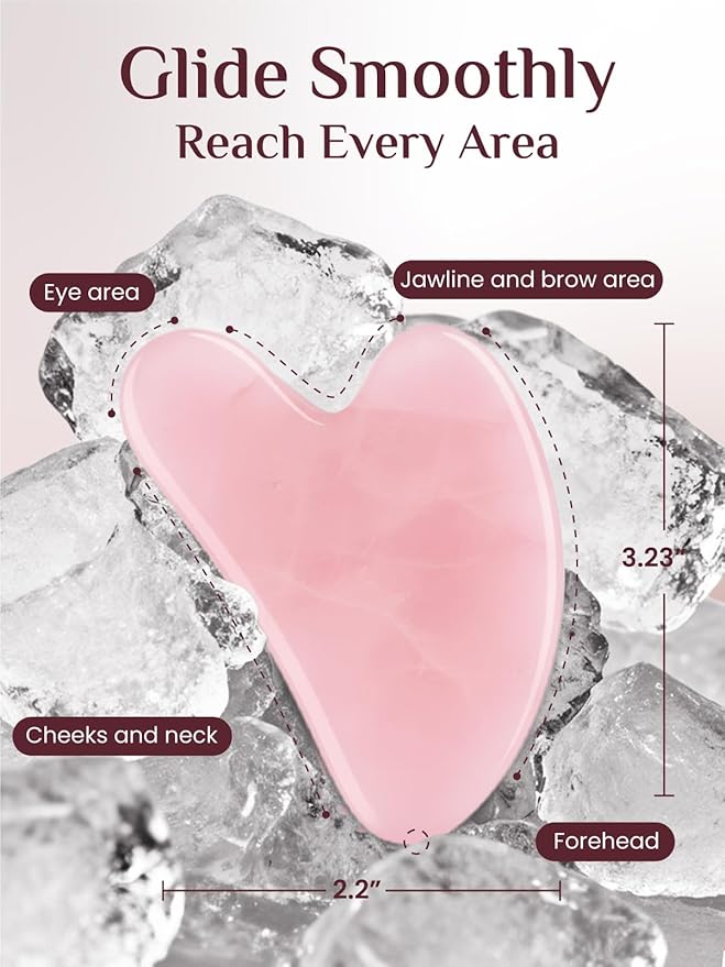 Rena Chris Gua Sha Facial Tools, Rose Quartz Guasha Tool for Acupuncture, Manual Massage Tool for Jawline Sculpting and Puffiness Reducing, Gua Sha Facial Massage Tool, Skin-Care Gift (Pink)