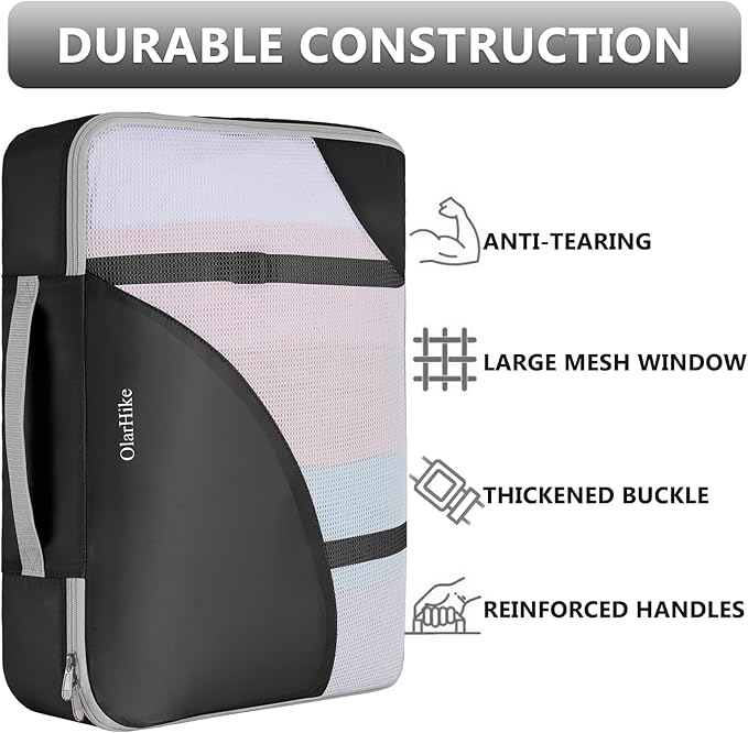 8 Set Packing Cubes for Travel, Anti-Tearing Suitcase Organizer for Luggage with Shoe & Hanging Toiletry Bag,Gifts for Women Mom,OlarHike Vacation Essentials & Accessories for Cruise Ship,Ink