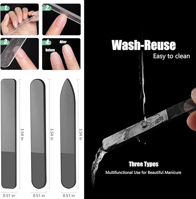 Dr.nail 5Pcs Glass Nail Files- Crystal Fingernail Files with Case, Nano Glass Nail Shiner Polishers for Natural Nails- Festive Nail Care Gift Set for Women Girl Wife Beauty Lovers Home Salon Manicure
