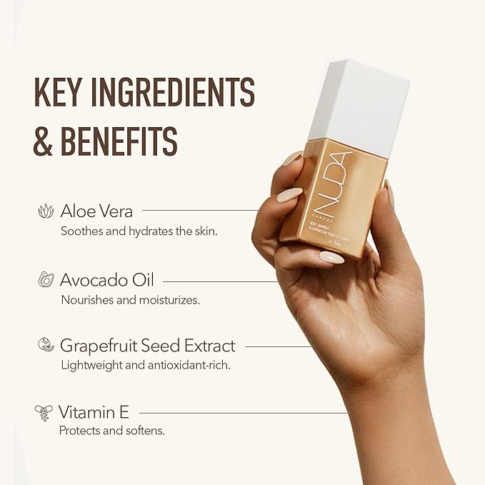 NUDA Body Shimmer | Illuminating Body Glitter to Enhance Tan | Vegan Shimmer Lotion for Women with Aloe Vera, Avocado Oil, & Vitamin E | Vanilla-Scented, Non-Staining Liquid Highlighter, (75 mL)