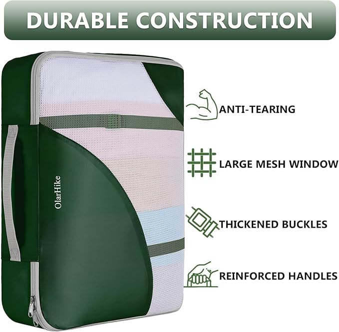 8 Set Packing Cubes for Travel,Christmas Gifts for Women Mom,Anti-Tearing Suitcase Organizer for Luggage with Shoe &Toiletry Bag,OlarHike Vacation Essentials & Accessories for Cruise Ship,Dark Green