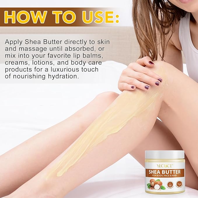 2 Pack Shea Butter Raw, Unrefined Body & Face Butter - 100% Natural Vitamin A, E & F - Long-Lasting Hydration for Dry Skin, Hair Care, 7.8 oz