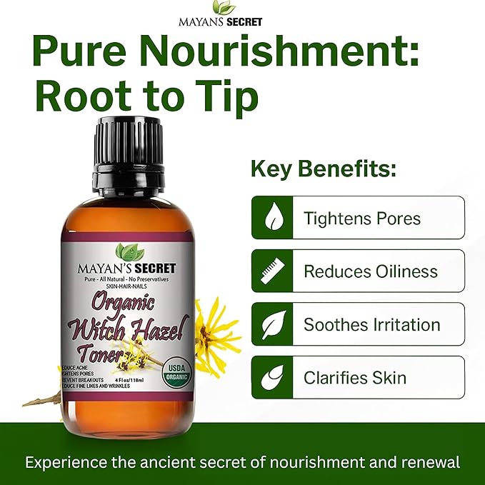 USDA Certified Organic Witch Hazel Toner by Mayan's Secret