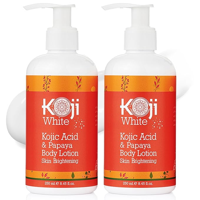 Koji White Kojic Acid & Papaya Body Lotion, Women Gift Sets for Exfoliating, Skin Brightening, Moisturizer, Radiance, Even Tone, Age Spots & Sun Damaged, Vegan, Paraben-Free, 8.45 Fl Oz (2 Bottles)