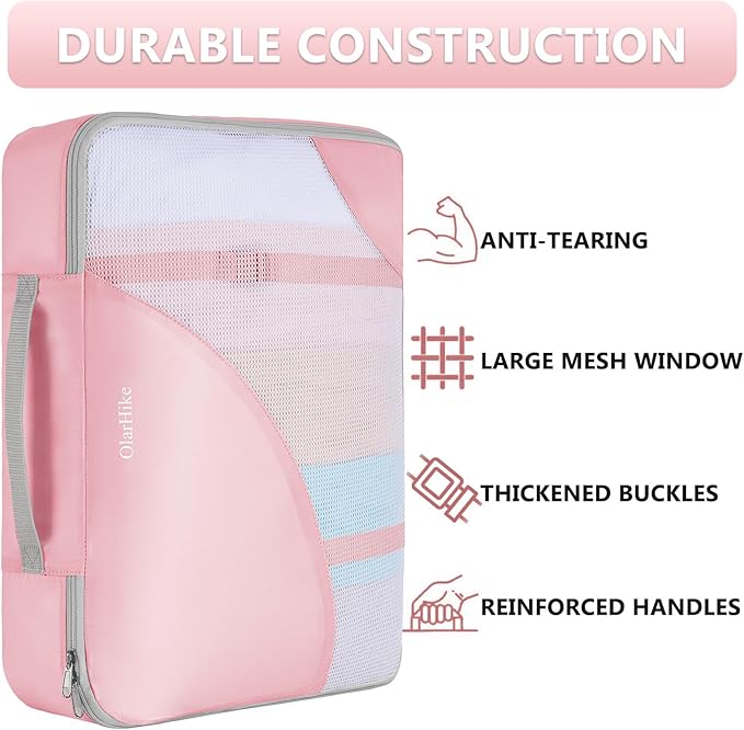 8 Set Packing Cubes for Travel, Gifts for Women Mom,Anti-Tearing Suitcase Organizer for Luggage with Shoe & Hanging Toiletry Bag,OlarHike Vacation Essentials & Accessories for Cruise Ship,Dream Pink