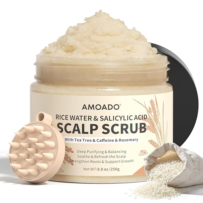 Rice Water Scalp Scrub with Salicylic Acid(BHA), Tea Tree & Rosemary – Gentle Exfoliating Scalp Scrub Shampoo for Dandruff, Removes Buildup, Controls Oil & Refreshes the Scalp, 8.8 oz