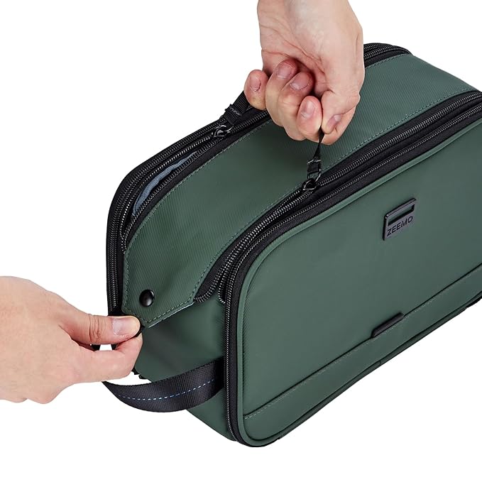 ZEEMO Travel Toiletry Bag for Men, Medium Water-Resistant Double-Sided Full-Open Dopp Kit, Versatile Organizer for Shower and Hygiene Accessories, Bathroom Essentials, Cosmetics, Green