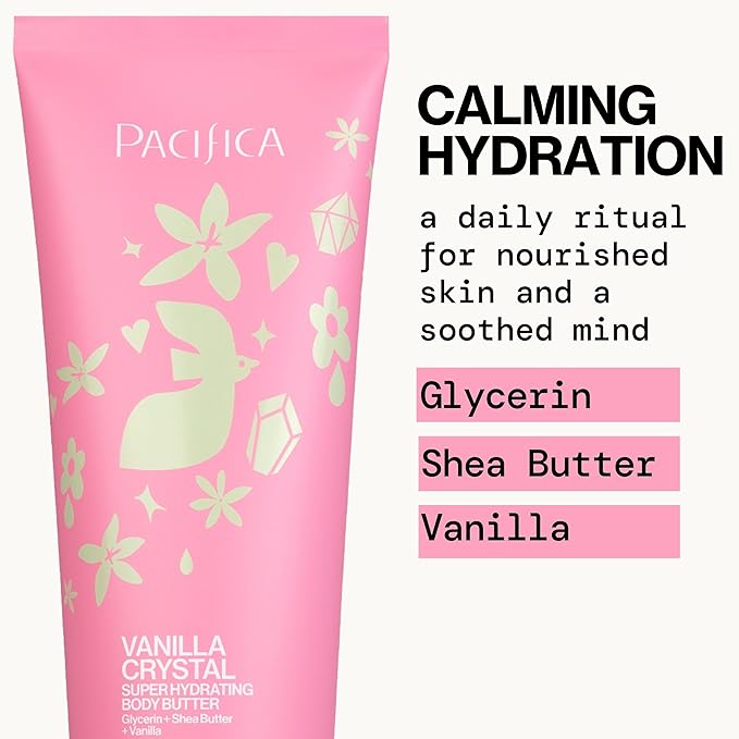 Pacifica Vanilla Crystal Body Butter Lotion – Super Hydrating Moisturizer for Dry Skin, Rich Shea Butter & Vitamin E Formula, Vegan, Cruelty-Free, Clean Beauty, Vanilla Scent, 6 oz