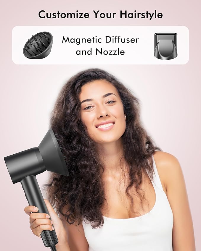 D YＳ０Ｎ Hair Dryer Dupe, 160000RPM Professional High Speed Ionic Blow Dryer, 500 Million Negative Ions & Heat-Control & Low Noise Hairdryer & Magnetic Diffuser, for Fast Drying All Hair, No Heat Damage
