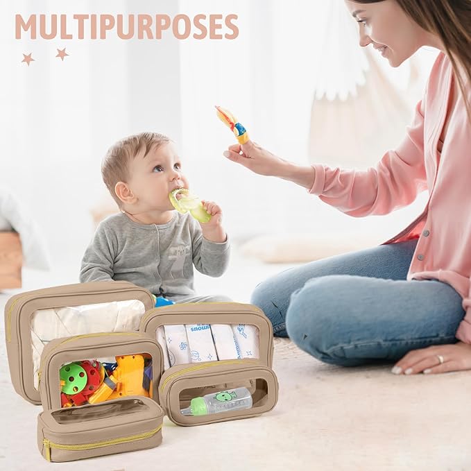 YOPCDJ 5PCS Clear Toiletry Bag,TSA Approved Travel Makeup Pouch with Zipper for Cosmetics and Toiletries，Diaper Bag Organizer Pouch Set，Women's Purse Organizer and Clear Car Bag