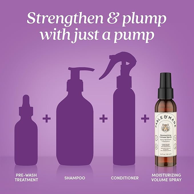 Fable & Mane Moisturizing Volume Spray, Softens and Plumps for Thicker, Fuller Hair. Non-sticky, Heat Protection, Root Lift Spray for Fine Hair