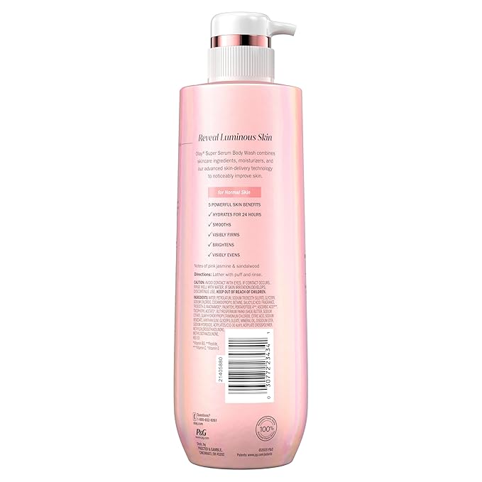 Olay Super Serum Body Wash for Normal Skin, 24hr Long Lasting Hydration, 5+ Ingredient Serum Complex for Bright Even Firm Luminous Skin, 20 fl oz