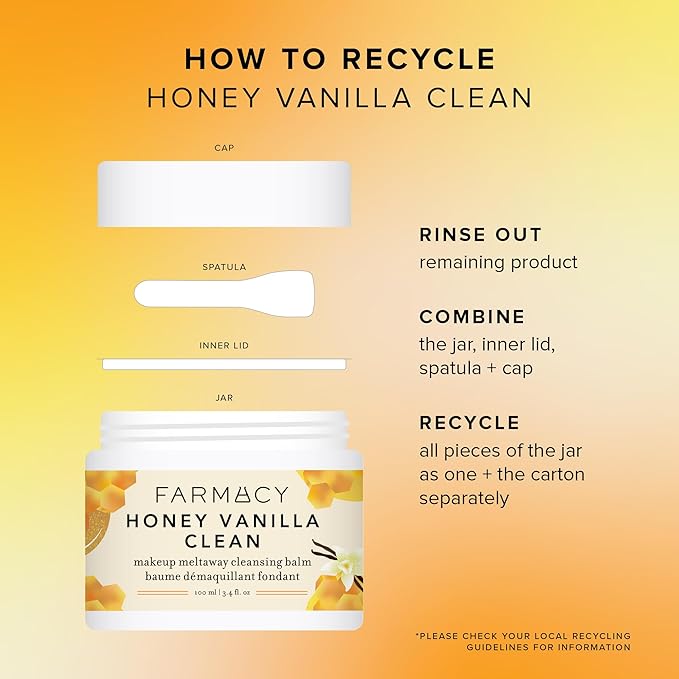 Farmacy Makeup Remover Cleansing Balm - Honey Vanilla Waterproof Makeup Remover Balm + Oil Cleanser for Face - Gently Melts Make Up + SPF - Hydrates + Softens Skin with Honey + Papaya (100ml)