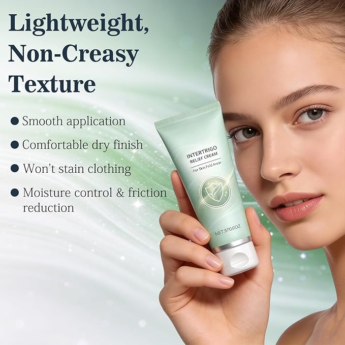 2Pcs Intertrigo Relief Cream, Skin Fold Barrier Cream for Moisture & Friction Protection, Fast-Drying Non-Greasy Formula for Friction-Prone Areas, 2 oz / 57g