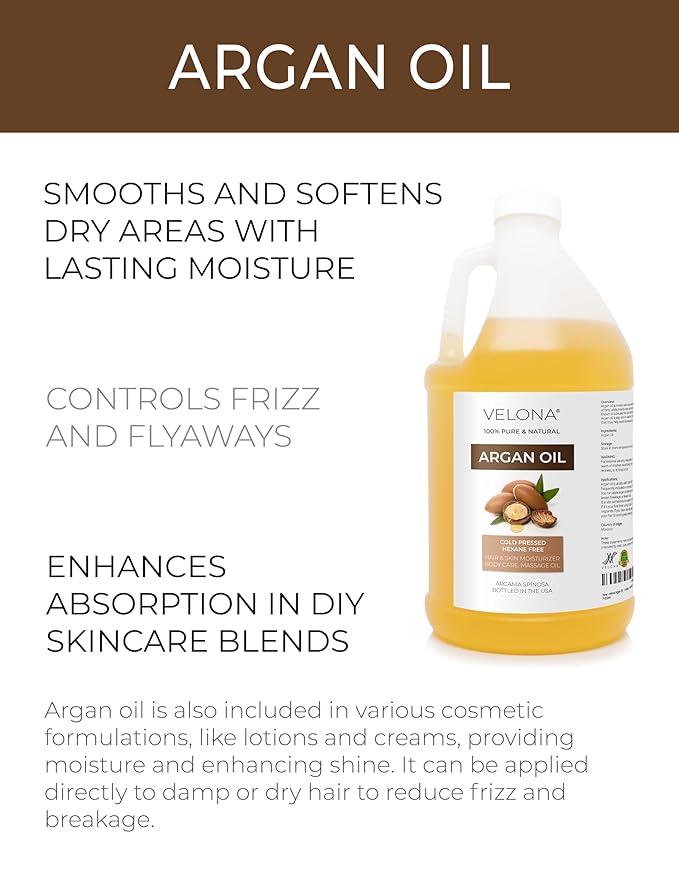 velona Argan Oil - 64 Fl Oz | 100% Pure and Natural | Morocco Oil | Skin, Body and Face Care | Nails Protector | Unrefined, Cold Pressed