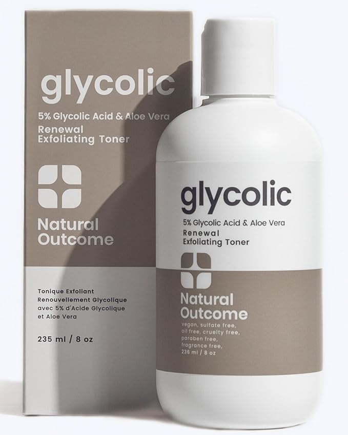 Natural Outcome Glycolic Acid Toner 5% for Face | Gentle Exfoliating Toner - with Aloe Vera & Quinoa Extract | Advance Anti-Aging Toning Solution Rejuvenates Skin & Minimizes Pore Appearance | 8 oz