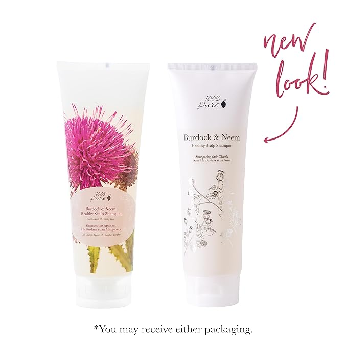 100% PURE Burdock & Neem Healthy Scalp Clarifying Shampoo Moisturizing Detox with Rose Hydrosol Replenishing Cleanser for Dry, Itchy, Flaky Scalp for Women & Men - 8 Fl Oz