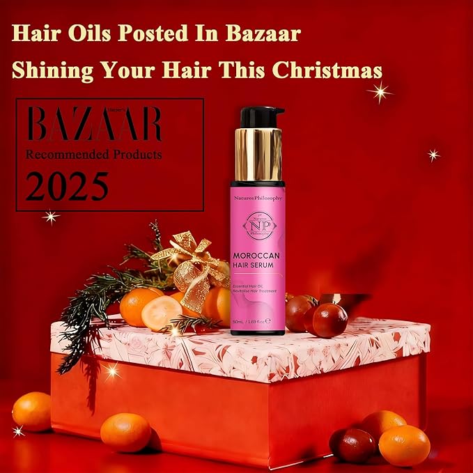 NP NATURES PHILOSOPHY Moroccan Argan Oil - Hair Serum Organic Essential Oil, Anti-Frizz, Repairs Damaged Hair, Adds Shine for All Hair Types Aussie Allergy-Free Moroccan Oil Hair Products 1.69 Fl oz