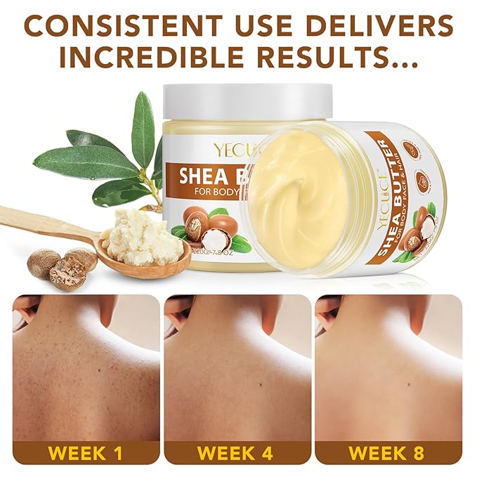 2 Pack Shea Butter Raw, Unrefined Body & Face Butter - 100% Natural Vitamin A, E & F - Long-Lasting Hydration for Dry Skin, Hair Care, 7.8 oz