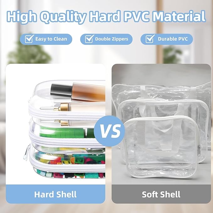 4PCS Clear Hard Shell Zippered Case,Professional-Plastic Clear Zipper Pencil Case,Small Double Zippered Toy Storage Organizer Bags for Craft,Toiletry Zipper Pouch,Travel Organizer,Cosmetic Bag