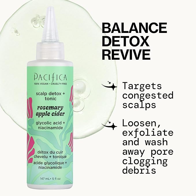 Pacifica Scalp Detox Tonic – Scalp Exfoliator with Glycolic & Salicylic Acid for Clarifying Build Up & Purifying – Infused with Rosemary to Support an Itchy, Dry Head – Vegan & Cruelty-Free – 5 oz
