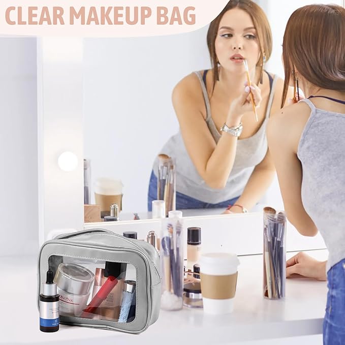 5 Pack Clear Toiletry Bag,TSA Approved Travel Makeup Pouch with Zipper for Cosmetics and Toiletries，Diaper Bag Organizer Pouch Set,Purse Organizer for Christmas Women Gift