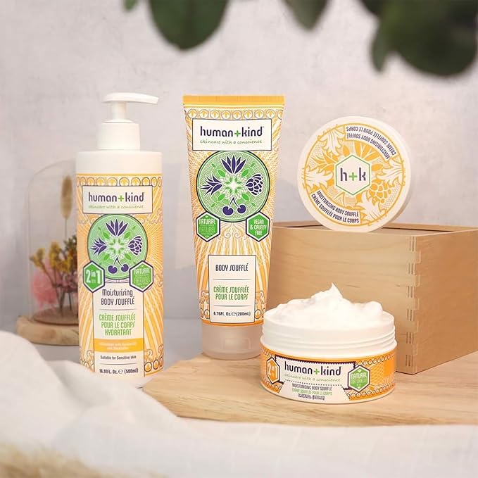 Human+Kind Body Souffle - Light, Fluffy Skin Conditioner for Hydrating and Smoothing Dry Skin - Natural, Vegan Formula with Shea Butter and Apricot Kernel Oil - Light, Fresh Fragrance - 6.76 oz