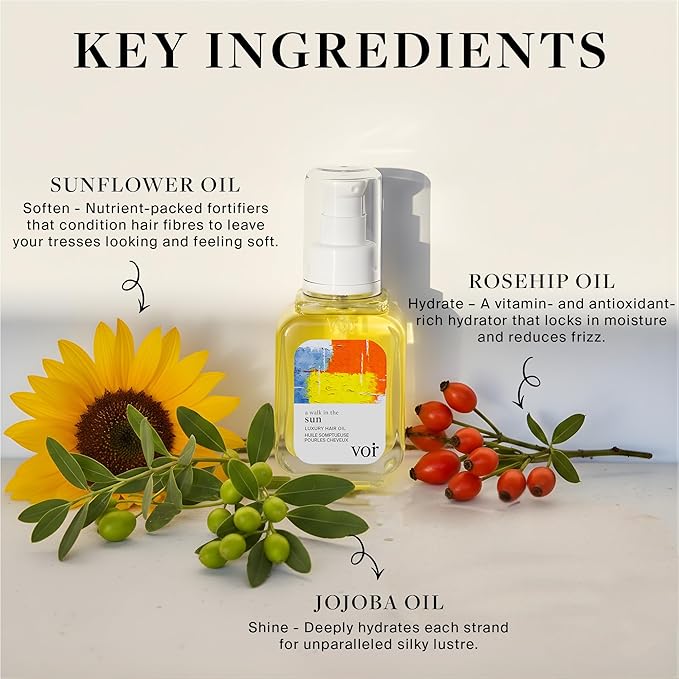 Voir Haircare Luxury Hair Oil - Deep Hydration for Dry, Damaged Hair - Smooths Frizz, Adds Shine & Locks in Moisture - Lightweight with Rosehip, Sunflower & Jojoba Oils, Mood-Enhancing Scent (2 Fl Oz)